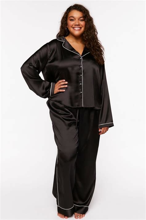 black satin pajamas plus size